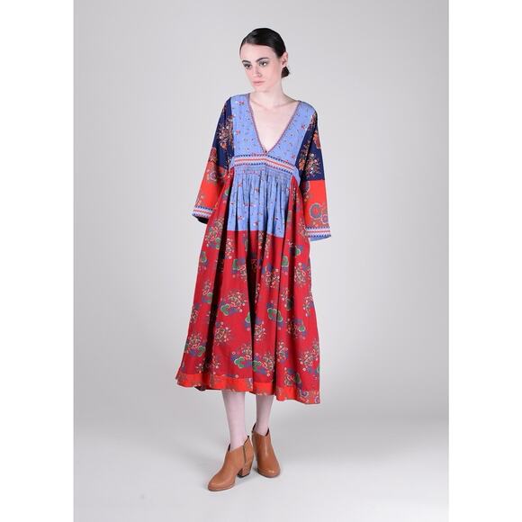 Ulla Johnson Dresses & Skirts - Ulla Johnson Milena Dress Patchwork Cotton/Linen V-neck Midi Size 2